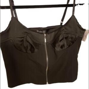 Bebe Bustier Large Party Clubwear Gothic Cropped Zip Front Corset Top Black Y2K
